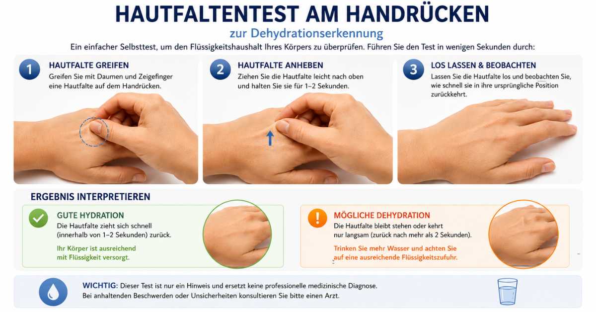 Hautfaltentest am Handrücken zur Einschätzung des Hydrationsstatus